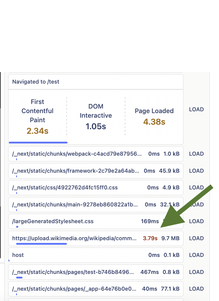 A screenshot of the network tab showing the download of a large that is slowing down performance